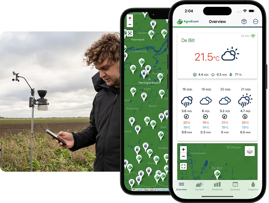 AgroExact weather station and app in use in the field